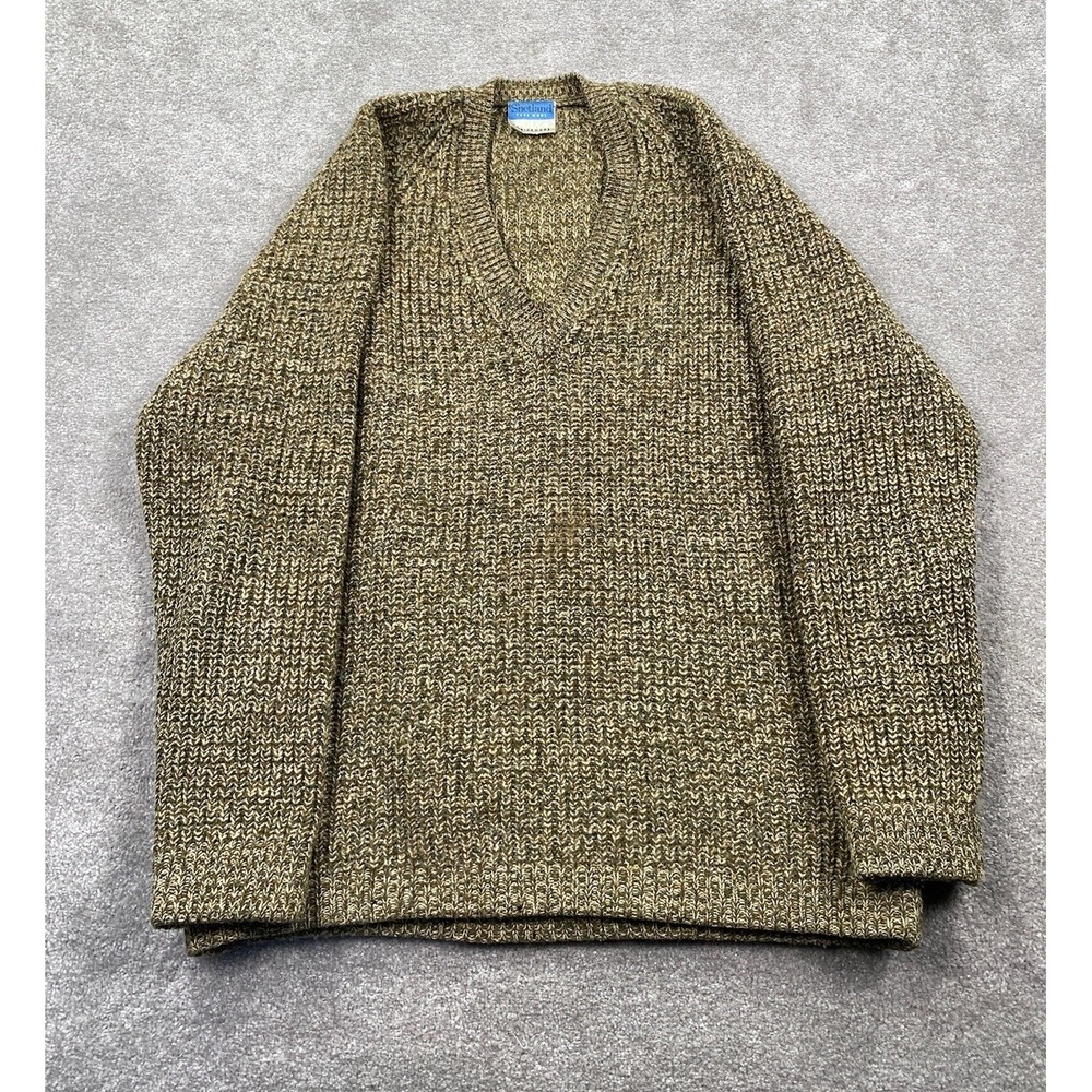 Shetland Pure Wool Men's V Neck Knit Sweater Size 54 Brown‎